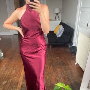 Sleek Maroon Satin Gown